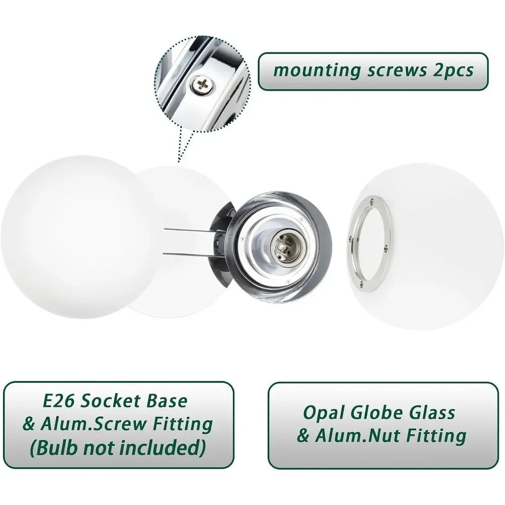 Modern 2-Light Chrome Bathroom Vanity Light with Globe Glass Shades